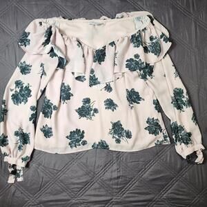 WAYF Clothing Blouse Women's Large Blush Floral 100% Polyester Off The Shoulder
